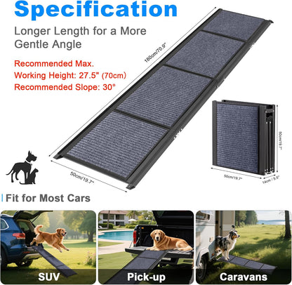 AQUILLA Dog Ramp for Car, 67" L x 17.3" W Foldable Portable Dog Ramp with Non-Slip Rug Surface, Outdoor Pet Ramp for Small & Large & Old Dogs, Get on SUV Car & Truck, Up to 250LBS