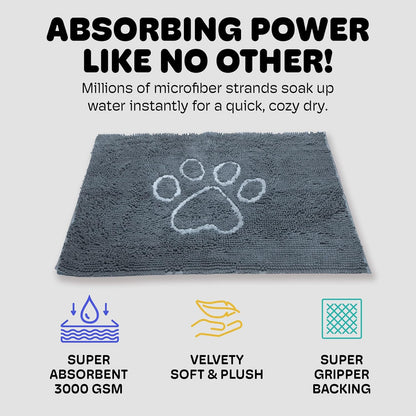Dog Gone Smart Dirty Dog Doormat - Fast Drying Rug with Super Gripper Backing for Clean Floors - Super Absorbent and Machine Washable Mat for Muddy Paws - Grey