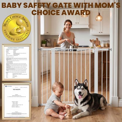 Mumeasy 29.7-46" Baby Gate for Stairs, Pressure Mounted Dog Gate for Doorways, Auto Close Walk Through Pet Gate Indoor, Extra Wide Metal Child Safety Gate, Mom's Choice Awards Winner, Black