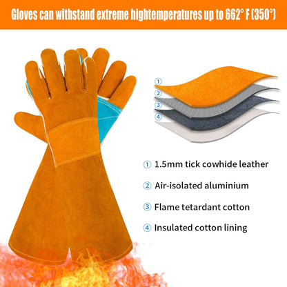 17.7In Cat Gloves, Animal Handling Gloves Bite Proof with Double Leather Pet Grooming for Cats & Dogs