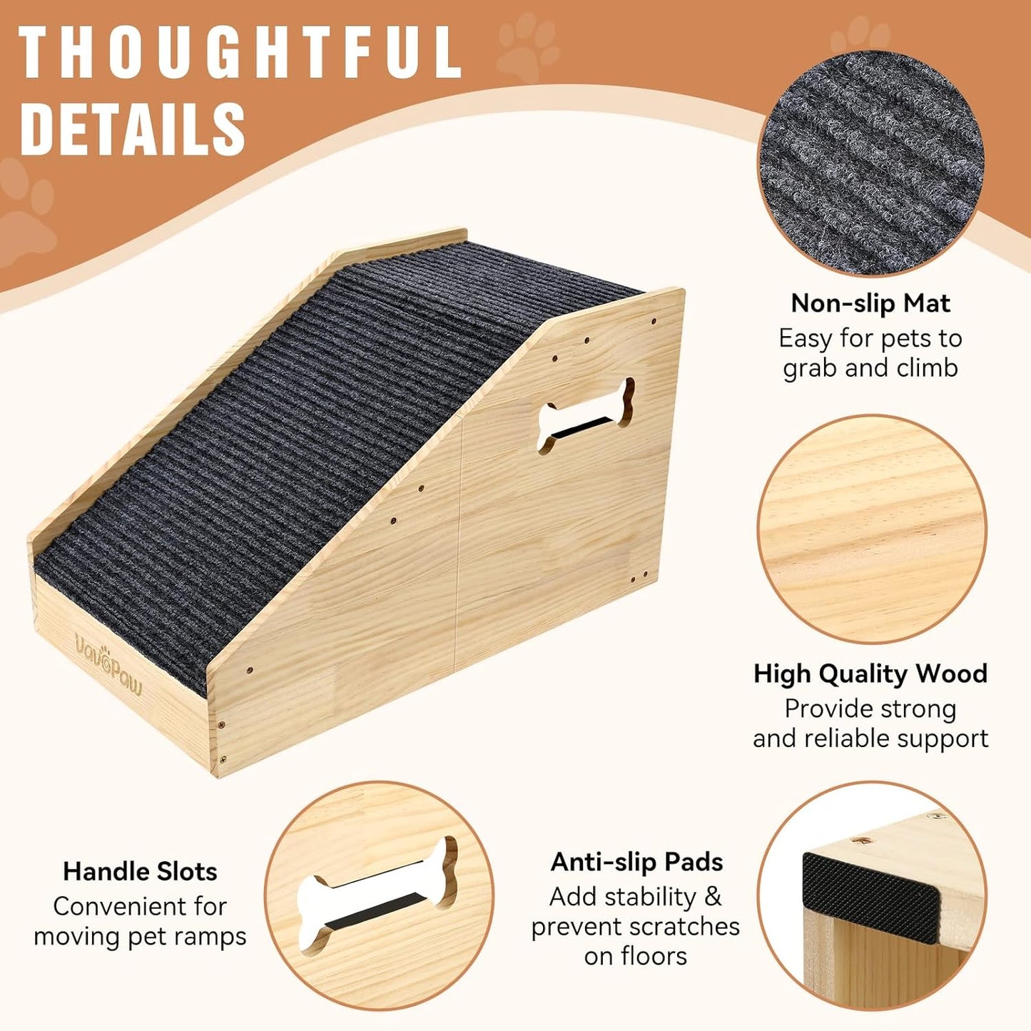 VavoPaw Dog Ramps for Small Dogs, Dog Steps for Couch with Non-slip Cover and Pads, Gentle Slope Ramp for Dogs to Get on Bed, Couch, Patio, Window Sill, Car, Easy up and down Pet Ramps for Puppy, Cats