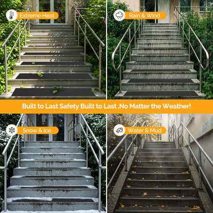 Outdoor Stair Treads Non Slip for Wooden Steps 6" x 30" - 15 Pack Weather Resistant Exterior Grip Tape, Non Slip Stair Treads, Anti Skid Strips, Waterproof 80-Grit High Traction Adhesive Treads, Black