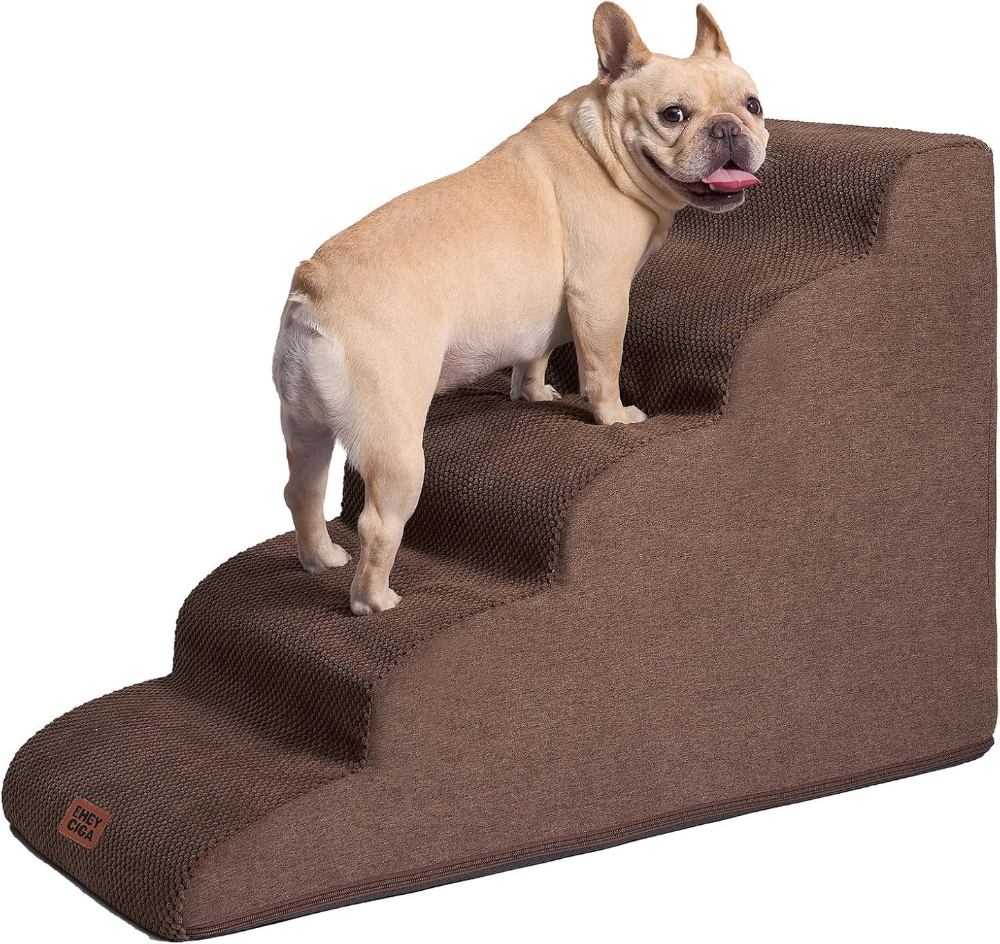 EHEYCIGA Curved Dog Stairs Ramp for High Beds 19.7" H, 4-Step Dog Steps for Small Dogs and Cats, Pet Stairs for High Bed Climbing, Non-Slip Balanced Pet Step Indoor, Grey