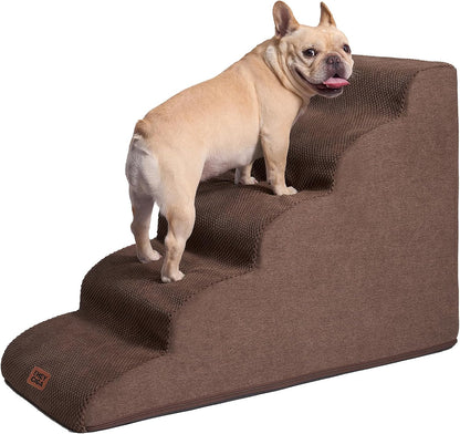 EHEYCIGA Curved Dog Stairs Ramp for High Beds 19.7" H, 4-Step Dog Steps for Small Dogs and Cats, Pet Stairs for High Bed Climbing, Non-Slip Balanced Pet Step Indoor, Grey