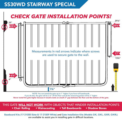 Cardinal Gates SS30 Stairway Special Baby Gate for Top of Stairs - Adjustable Indoor Dog Gate - Wooden Safety Gate for Kids & Pets - Can be Installed at Angles - 29.5 to 49 Inches Wide - Wood