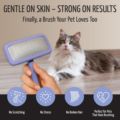 Tauro Pro Line Slicker Brush for Dogs & Cats, Deshedding, Dematting & Detangling Grooming Tool for Medium to Long Coats, Ideal for Doodles & Poodles, Flexible Cushion, Purple, Medium Size (M)