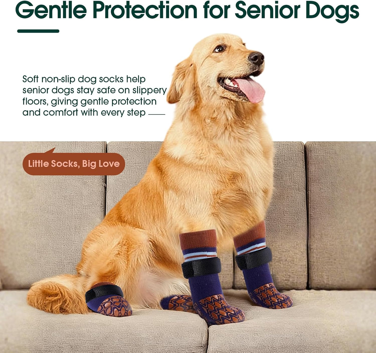 Kuoser Non Slip Dog Socks for Hardwood Floors, 4Pack Anti-Slip Dog Grippy Socks to Prevent Licking Paws, Dogs Booties Paw Protectors with Double-Sided Traction for Small Medium Large Senior Dogs, XS