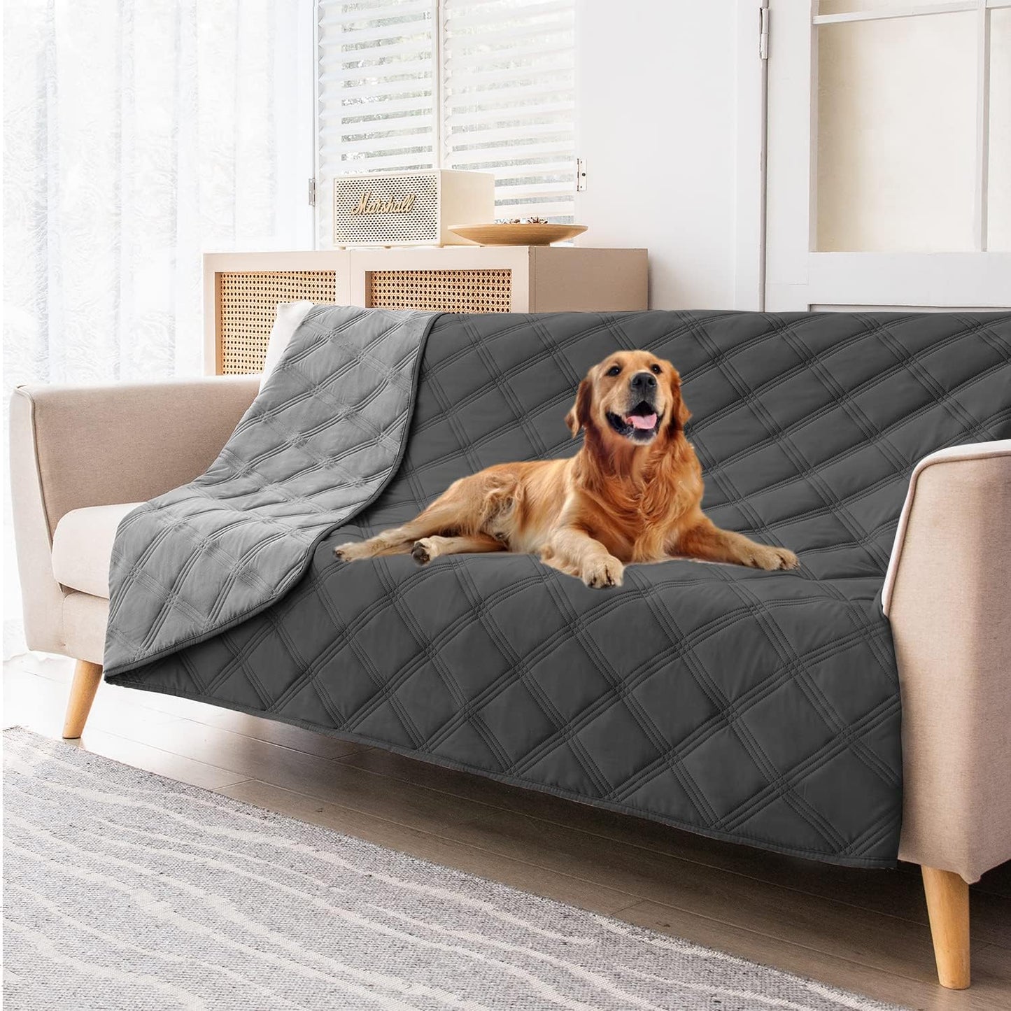 fuguitex Waterproof Dog Blanket, Pet Friendly Reversible Throw Essential for Small Dogs, Tear Resistant Leakproof Washable Couch Cushion Bed Protector Cover for Indoor Furniture（30"*70",Beige+Cream