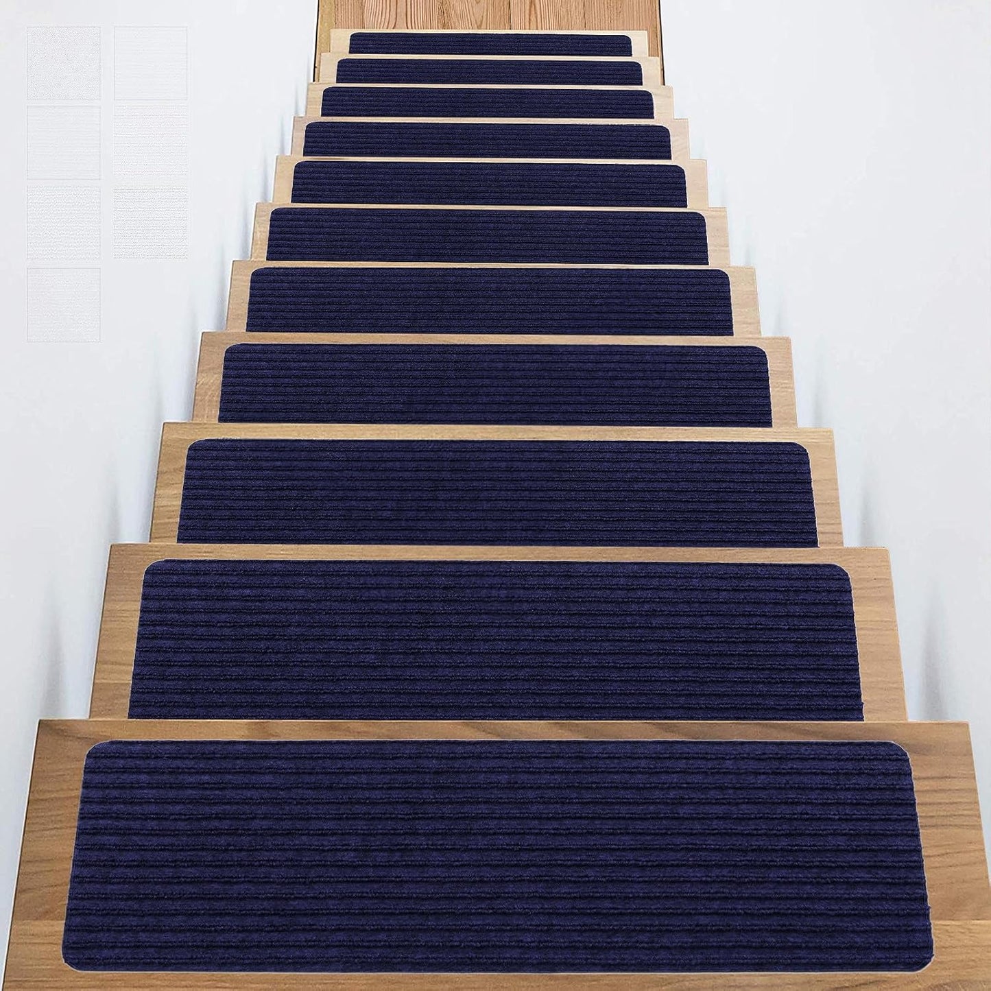 Stair Treads Non-Slip 16 Pack 8"x30" - Carpet Stair Runner for Indoor Wooden Steps with TPE Backing & Anti-Skid Surface, Reusable Adhesive Safety Rug for Kids/Elder/Pet-Friendly - Brown
