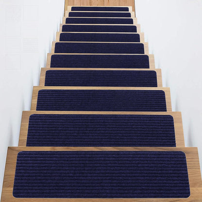 Stair Treads Non-Slip 16 Pack 8"x30" - Carpet Stair Runner for Indoor Wooden Steps with TPE Backing & Anti-Skid Surface, Reusable Adhesive Safety Rug for Kids/Elder/Pet-Friendly - Brown