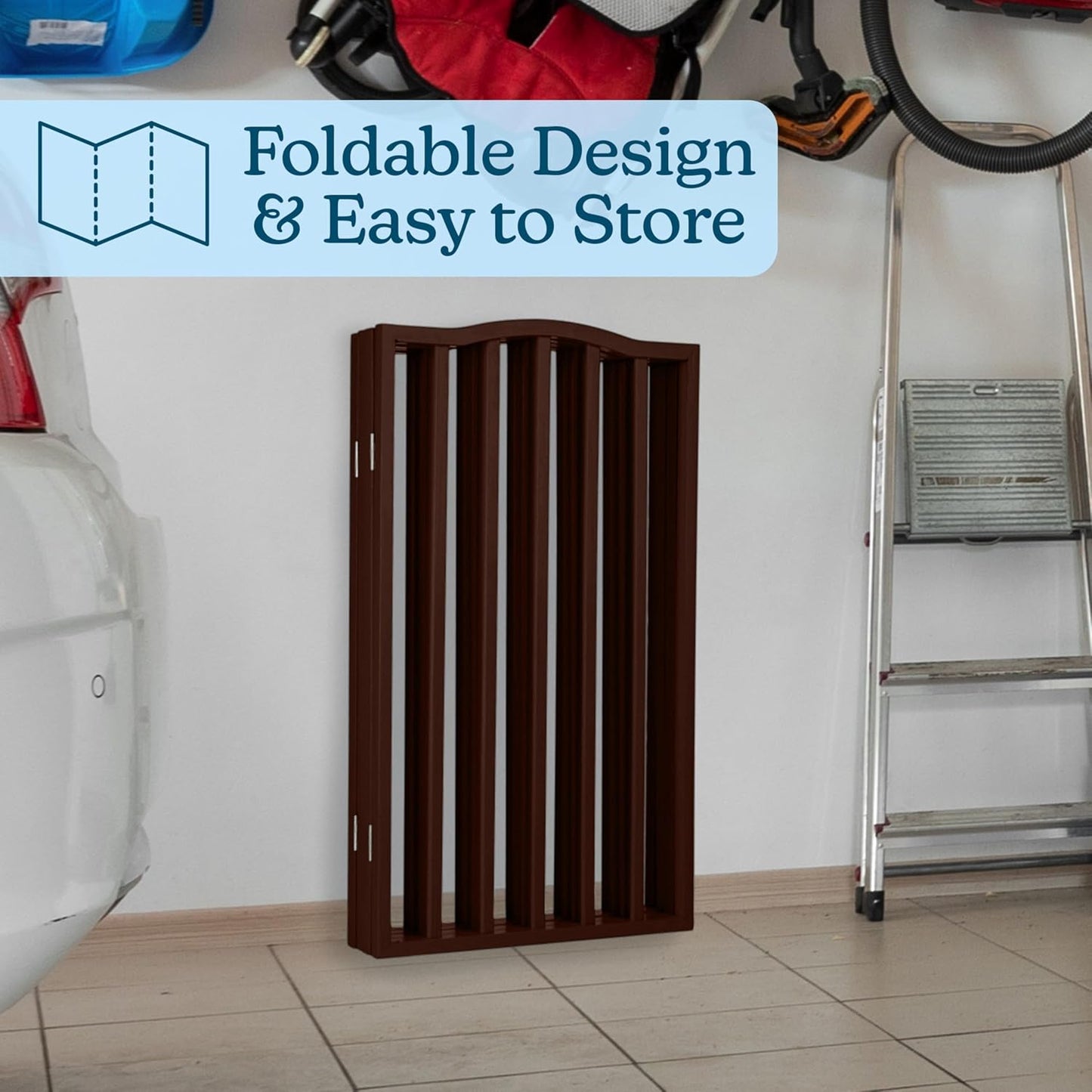 Pet Gate - 4 Panel Freestanding Dog Gate Indoor or Outdoor Use - 74x32-Inch Retractable Dog Fence for Doorways, Hallways, and Stairs - Safety Pet Fence by PETMAKER (Brown)