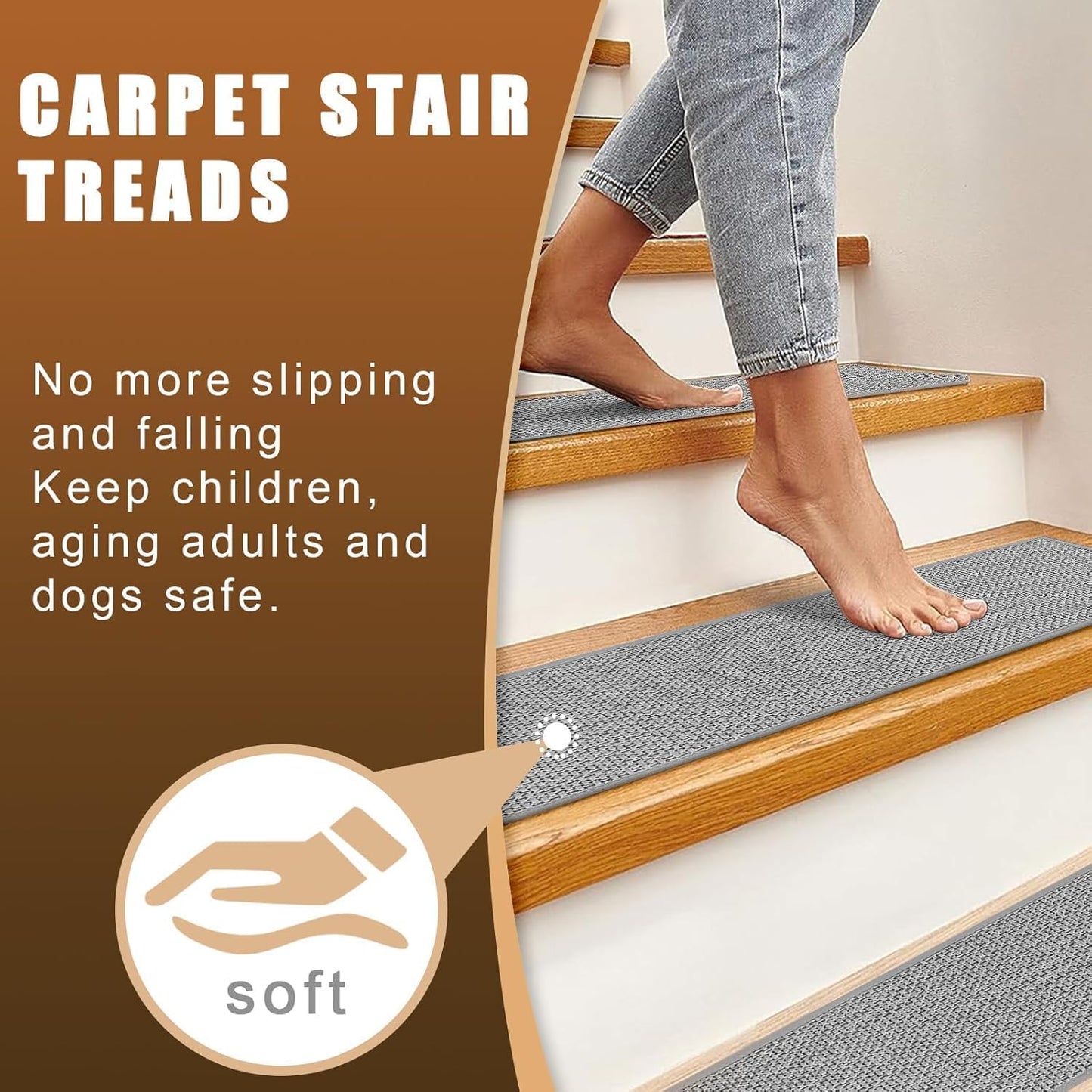 FlowaFoli Stair Treads for Wooden Steps Indoor,8" X 30" (15 in Pack) Stair Treads Non Slip, Machine Washable for Kids Elders and Pets,Beige
