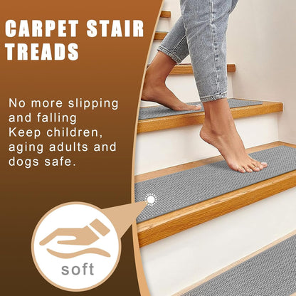 FlowaFoli Stair Treads for Wooden Steps Indoor,8" X 30" (15 in Pack) Stair Treads Non Slip, Machine Washable for Kids Elders and Pets,Beige