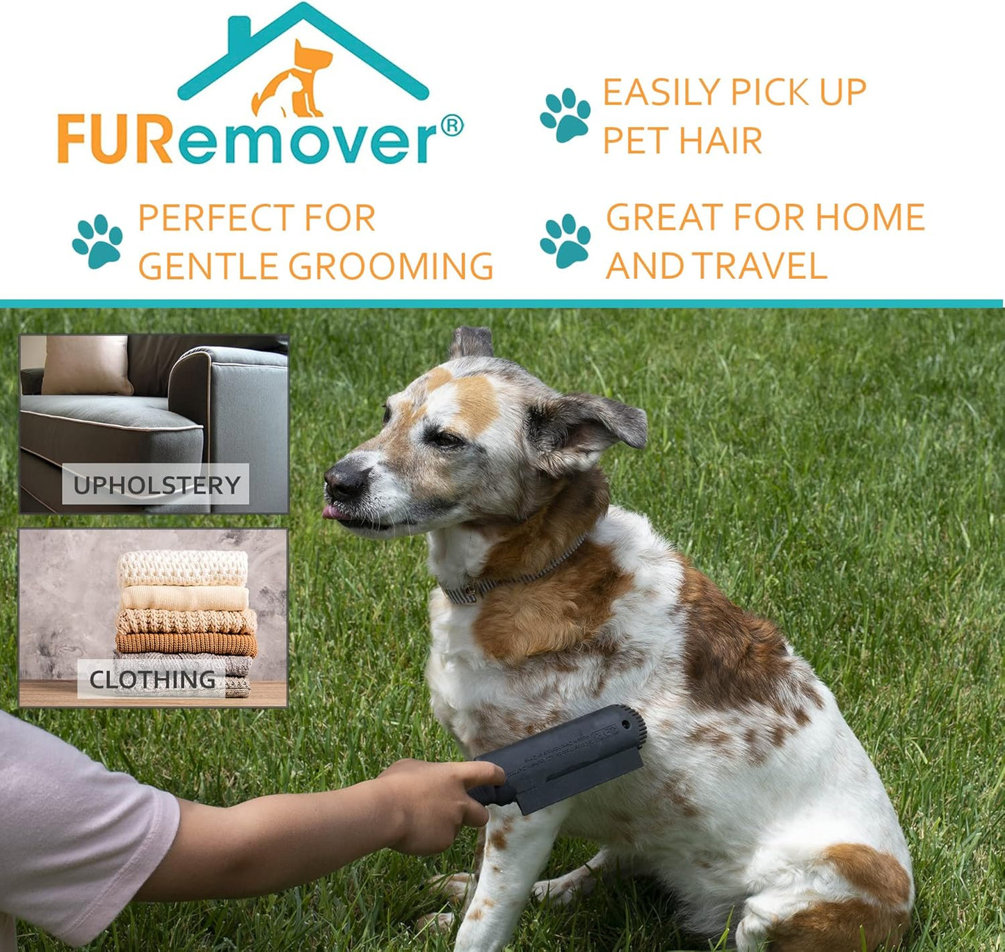 FURemover Duo Pet Hair Rubber Brush, Dual Sided to Easily Remove Fur and Lint from Clothing and Upholstery, Thick Bristles Groom Dogs and Cats, Easy to Clean, Colors May Vary