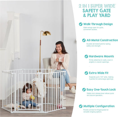 Regalo Safety 28"-76” Super Wide Configurable Baby Gate for Doorways & Open Spaces, 3-Panel Wall Mounted Safety Gate with Door for Babies, Toddlers & Pets, Includes Wall Mount Hardware