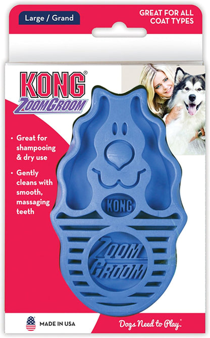 KONG - ZoomGroom - Dog Brush for Grooming and Shampooing - Red Brush for Large Dogs