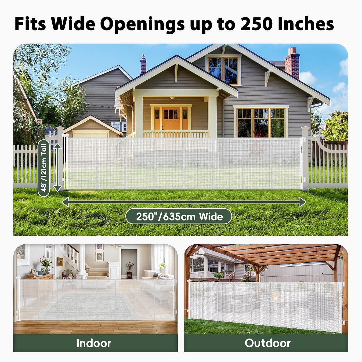 250" Reinforced Extra Wide Baby Gate Retractable Dog Gate, 21ft Extra Long Baby Gate Retractable Gates for Dogs, 48" Extra Tall Pet Gate Retractable Fence Outdoor Gate for Deck/Garage/Patio, Black
