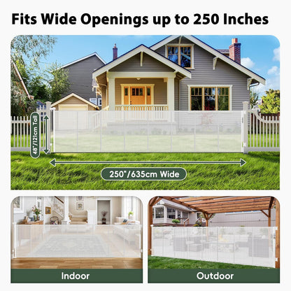 250" Reinforced Extra Wide Baby Gate Retractable Dog Gate, 21ft Extra Long Baby Gate Retractable Gates for Dogs, 48" Extra Tall Pet Gate Retractable Fence Outdoor Gate for Deck/Garage/Patio, Black