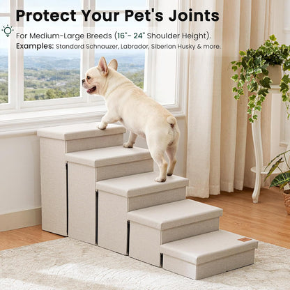 Love's cabin Dog Stairs with Storage 13" H, Foldable Pet Stairs for Small Medium or Large Dogs, Cat Puppy Steps Ramp with Zip up to 150 lbs, Solid Grey, 2 Steps