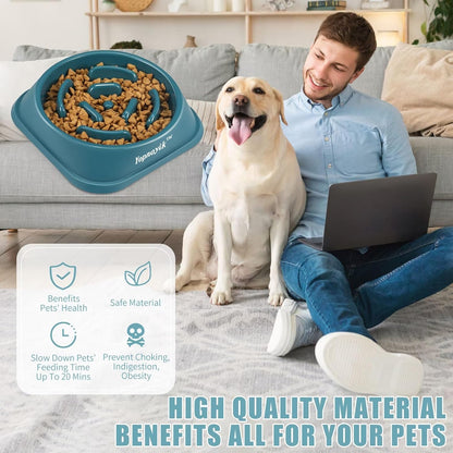2 Pack Slow Feeder Dog Bowls for Healthy Eating, Non-Slip and Anti-Choking Design, Reduces Bloating & Overeating for Medium Dogs and Cats, Easy to Clean