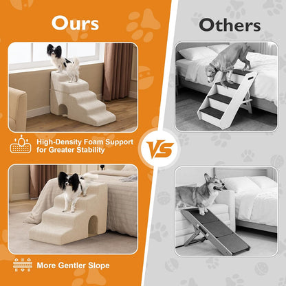 Dog Stairs for Bed 23’’ H, 5-Step Dog Steps for High Bed, Foldable Pet Stairs for Small Dogs and Cats to Get on Beds, Couch, Non-Slip Balanced Pet Steps and Ramp with Waterproof Cover, Grey