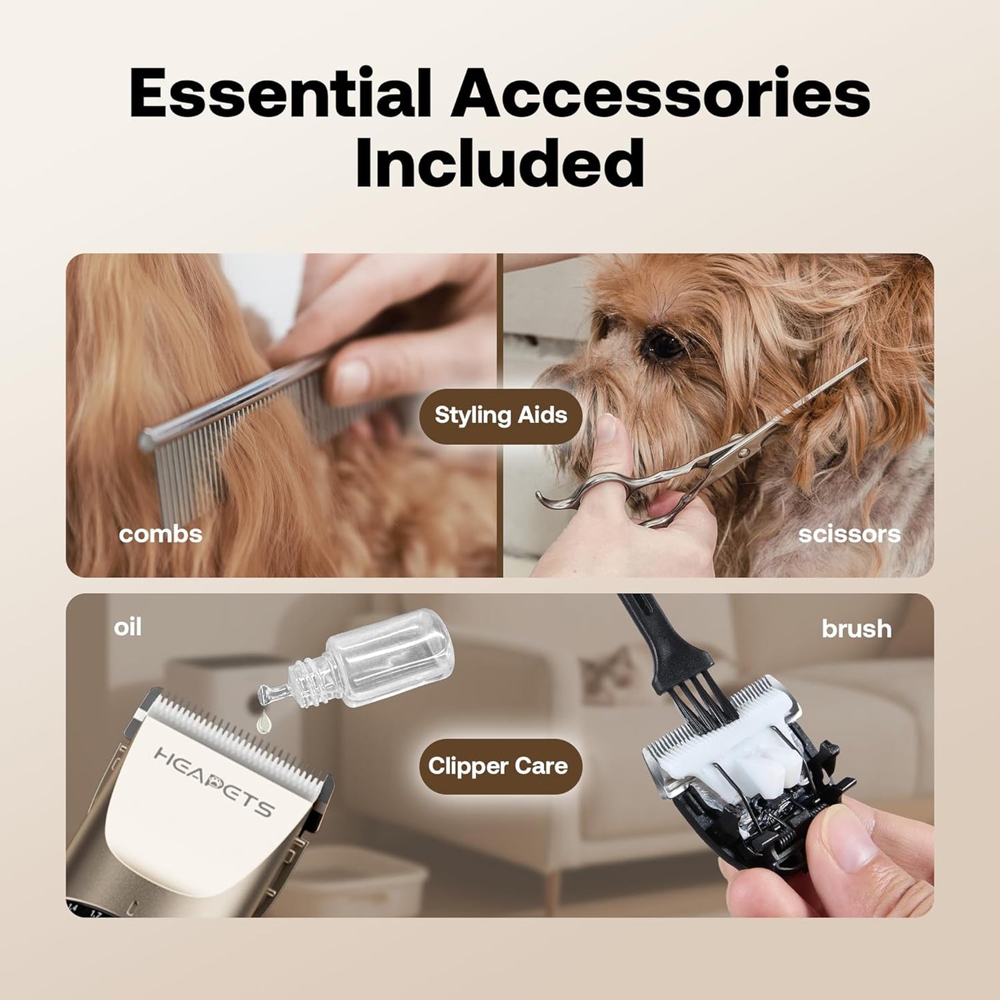 HEAPETS Dog Hair Clippers for Grooming Kit and Dog Paw Trimmer Nail Grinder for Grooming, Low Noise Rechargeable Cordless, Shaver Grooming Supplies for Pet Cats Dogs (Black, White)