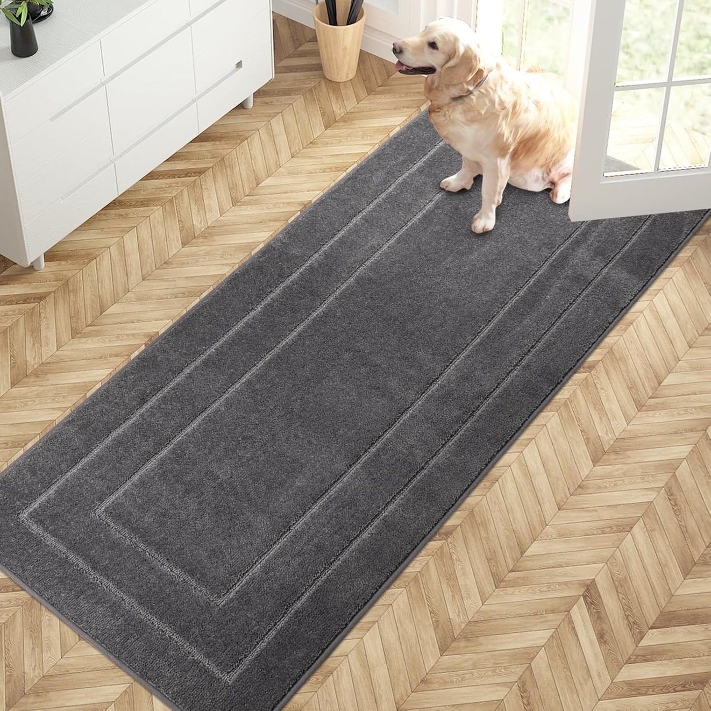 PURRUGS Dirt Trapping Door Mat 32" x 47", Non-Slip/Skid Machine Washable Entryway Rug, Dog Doormat, Super Absorbent Welcome Mat for Muddy Wet Shoes and Paws, Grayish Brown