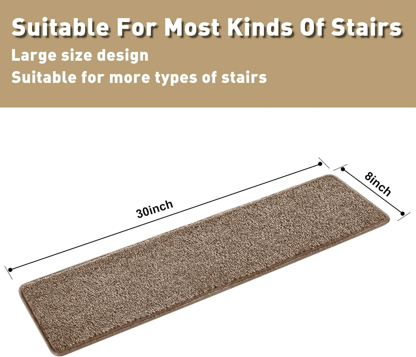 PURE ERA Bullnose Carpet Stair Treads Set Tape Free Non-Slip Indoor Stair Protectors Pet Friendly Rugs Covers Soft Skid Resistant Washable Reusable 9.5" x 30"(14 Pieces,Cream Gray)