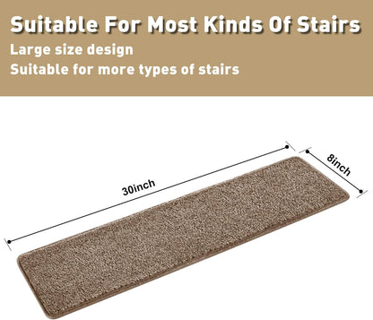 PURE ERA Bullnose Carpet Stair Treads Set Tape Free Non-Slip Indoor Stair Protectors Pet Friendly Rugs Covers Soft Skid Resistant Washable Reusable 9.5" x 30"(14 Pieces,Cream Gray)