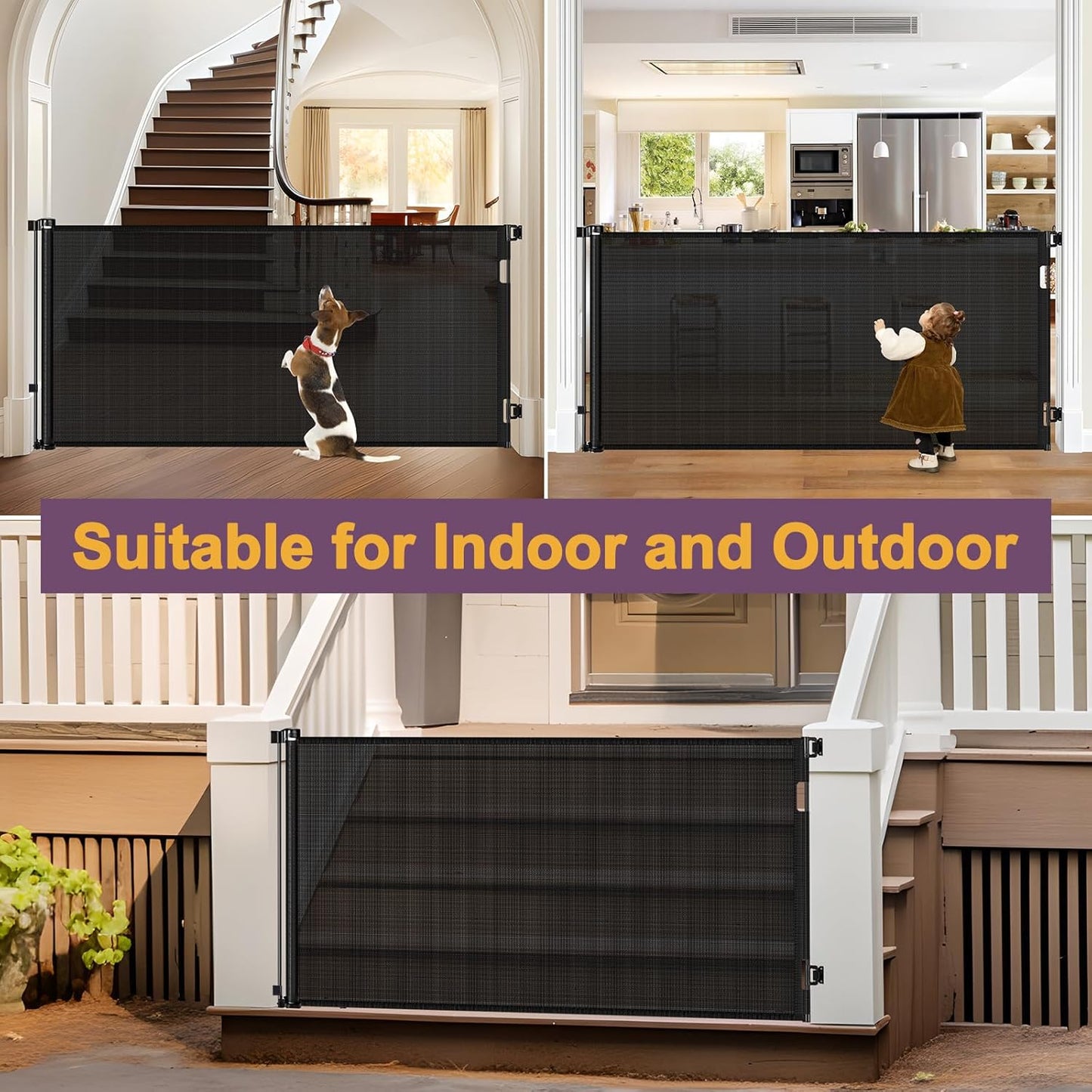 42" Tall X 80" Wide Retractable Dog Gates for Large Openings Extra Tall Retractable Baby Gates for Doorways Extra Tall Pet Gate Indoor Outdoor Long Baby Gate Large Mesh Dog Gate (Gray)