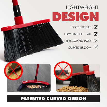 Da Vinci Angle Broom Dustpan Combo Set – Pack of 2, 16" Curved Head, 52" Adjustable Telescopic Handle, Soft PVC Bristles, Indoor Outdoor Broom and Dustpan Set for Kitchen, Pet Hair, Dust & Debris