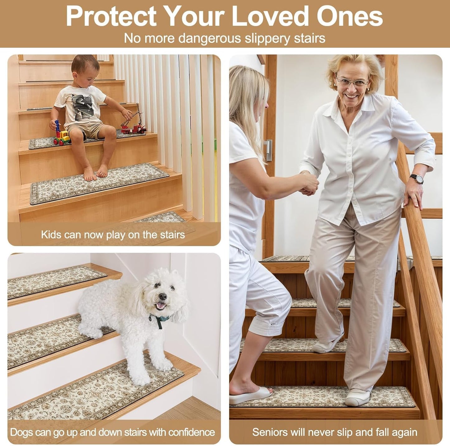 OJIA Extra Non-Slip Stair Treads for Wooden Steps 15PCS, 30"X8" Rubber Indoor Stair Runner Slip Resistant Stair Rugs Safety Mats for Dogs, Kids & Elders, Stairway Grip Step Treads, Gray