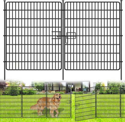 15 Panels No Dig Fence with Gate, 32 in(H) X 36 ft(L) Garden Decorative Fence Animal Barrier for Dogs, Rustproof Metal Garden Edging Border for Outdoor, Yard, Patio, Black