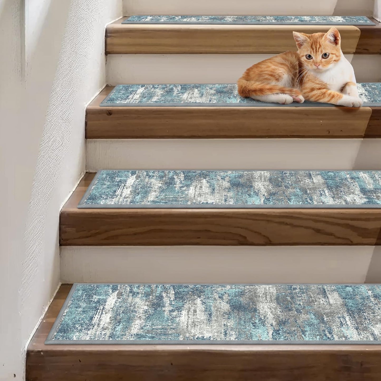 sarben Non Slip Stair Treads for Wooden Steps 15PCS - 8"x30" Indoor Safety Carpet, Edging Mats with TPE Adhesive Backing, Pet and Elderly Friendly Stair Rugs (Taupe) - Colors A