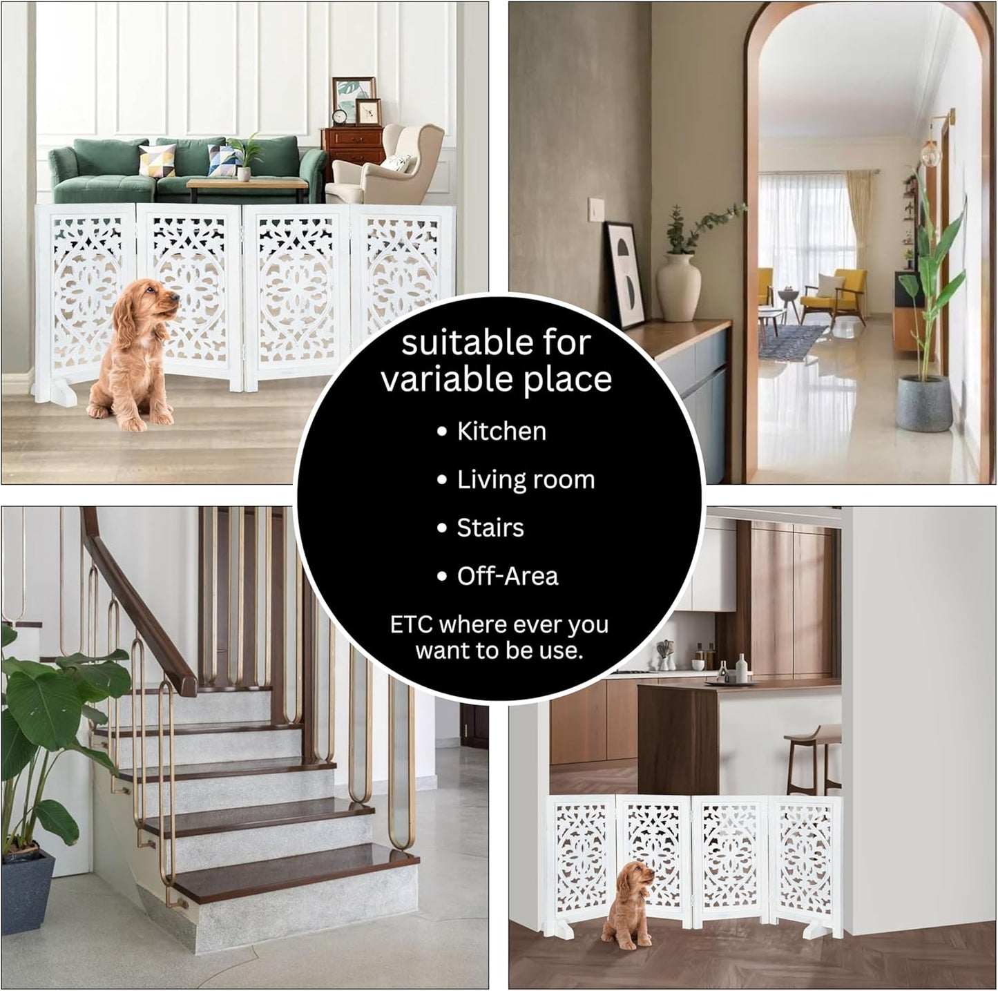 Freestanding Pet Gate for Dogs, Foldable Wooden Dog Gate for House, Indoor Dog Gate for Stair, Doorway, House Design Gates for Dogs Indoor, 72 Inch Wide, (18" x4 Panels 72 inch), Burnt Finish