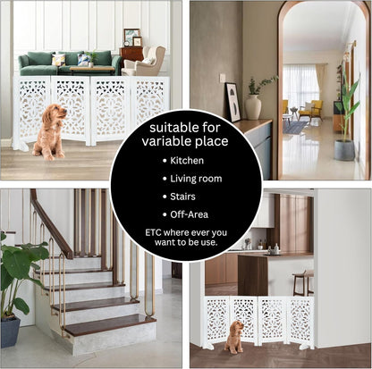 Freestanding Pet Gate for Dogs, Foldable Wooden Dog Gate for House, Indoor Dog Gate for Stair, Doorway, House Design Gates for Dogs Indoor, 72 Inch Wide, (18" x4 Panels 72 inch), Burnt Finish
