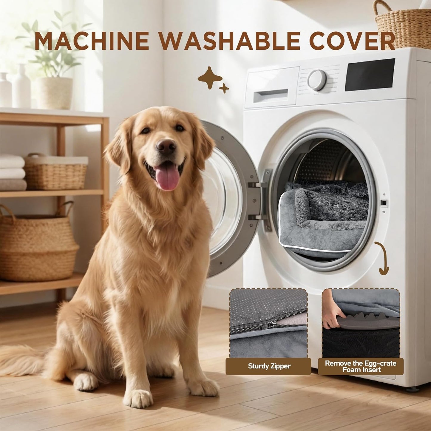 Comfort Expression Orthopedic Dog Bed for Extra Large Dogs 42x30 Inch, Waterproof Egg Crate Foam XL Pet Bed with Removable Bolsters, Dog Couch with Washable Cover & Non-Slip Bottom, Grey - Colors A