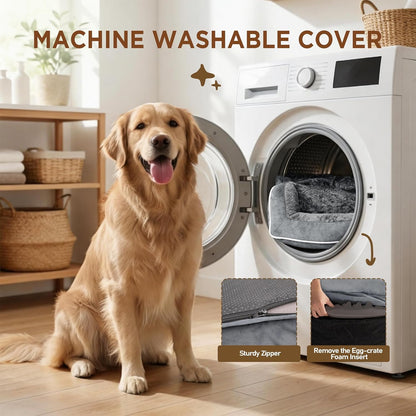Comfort Expression Orthopedic Dog Bed for Extra Large Dogs 42x30 Inch, Waterproof Egg Crate Foam XL Pet Bed with Removable Bolsters, Dog Couch with Washable Cover & Non-Slip Bottom, Grey - Colors A