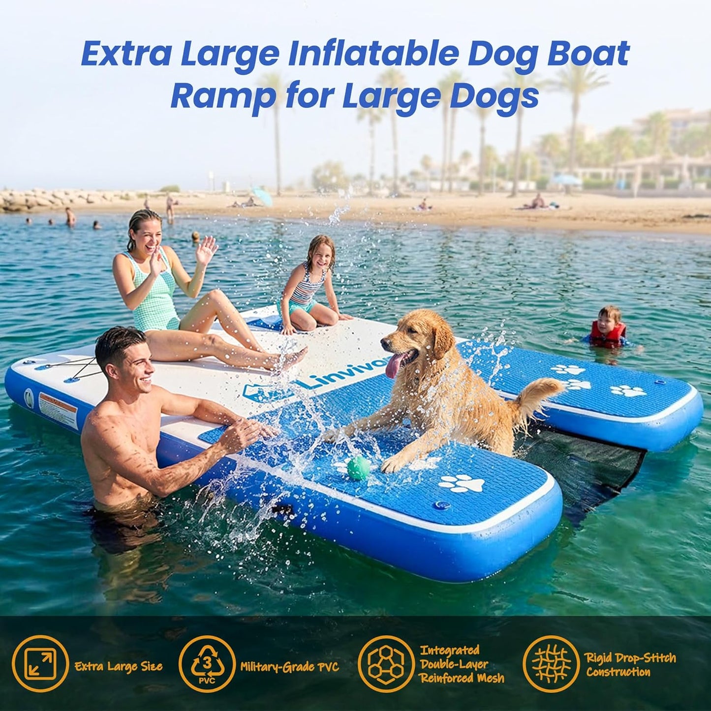 Inflatable Dog Boat Ramp for Dogs Up to 240 lbs, Inflatable Dock Floating Platform with Anti-Slip EVA Foam Safe & Easy Water Access, Dog Ramp for Boat, Pools, Lakes, Boats, Docks, Green