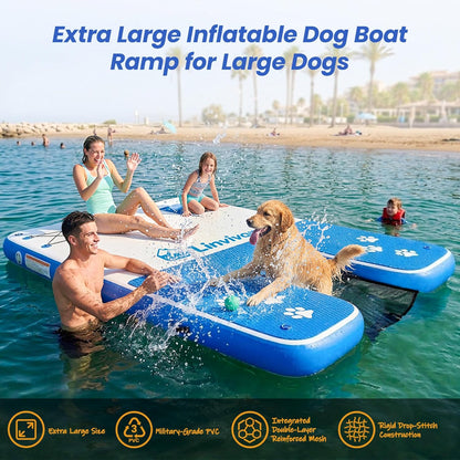 Inflatable Dog Boat Ramp for Dogs Up to 240 lbs, Inflatable Dock Floating Platform with Anti-Slip EVA Foam Safe & Easy Water Access, Dog Ramp for Boat, Pools, Lakes, Boats, Docks, Green