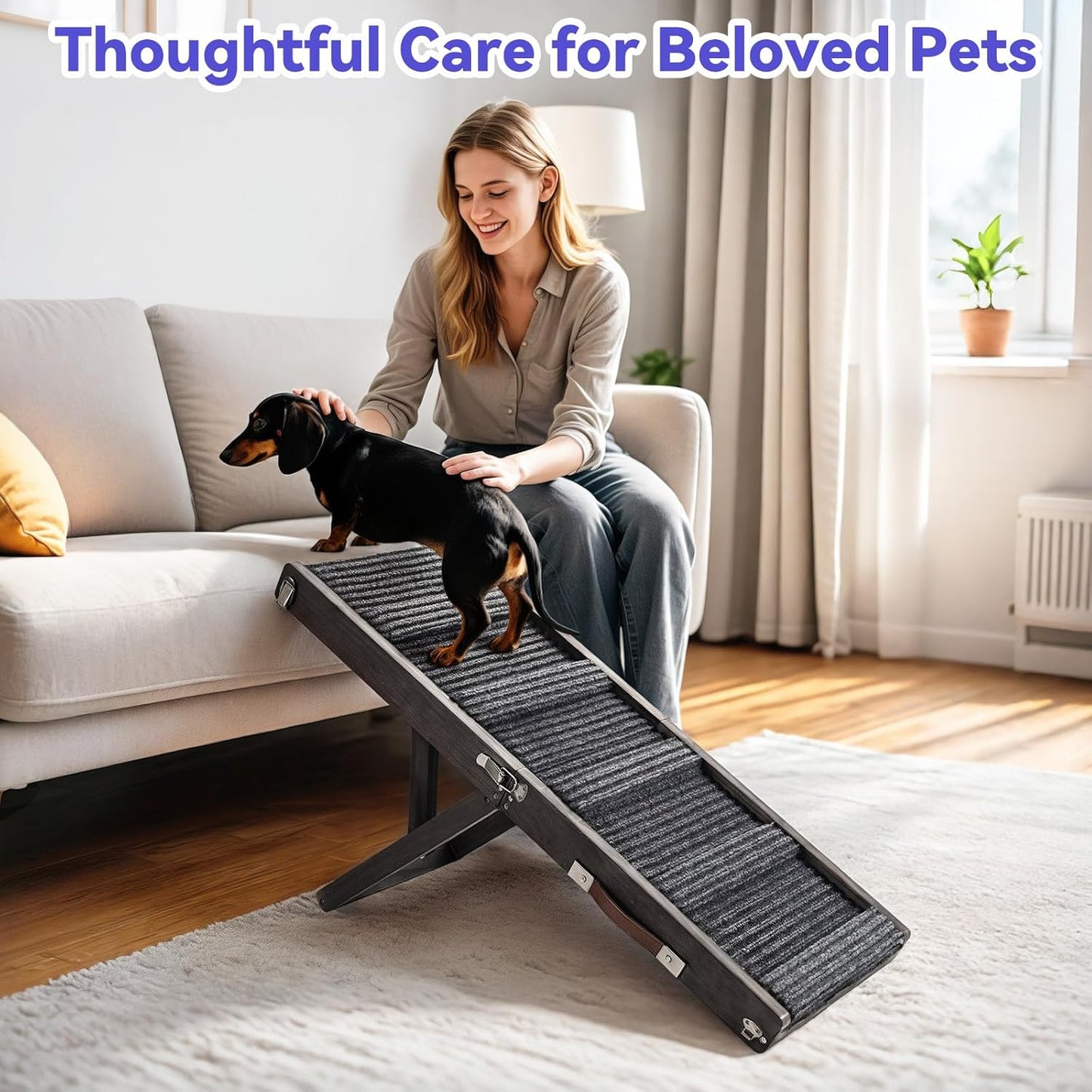 2026 Upgraded Dog Ramp for Couch, Foldable Small Dog Ramp for Sofa, 4 Adjustable Height from 13'' to 21", Portable Stable Pet Steps with Non-Slip Pad, Pet Ramps Use for Sofa Couch Stairs