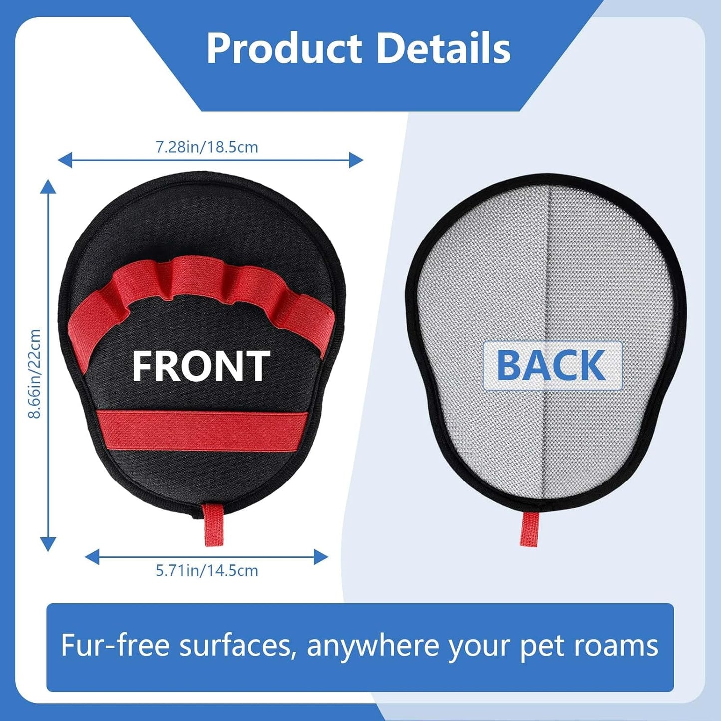 Pet Hair Removal Glove for Dogs & Cats, Reusable Washable Electrostatic Pet Hair Remover Glove, Pet Hair Mitt with Finger Straps for Couch, Carpet, Car Seats, Clothes, Furniture, Red