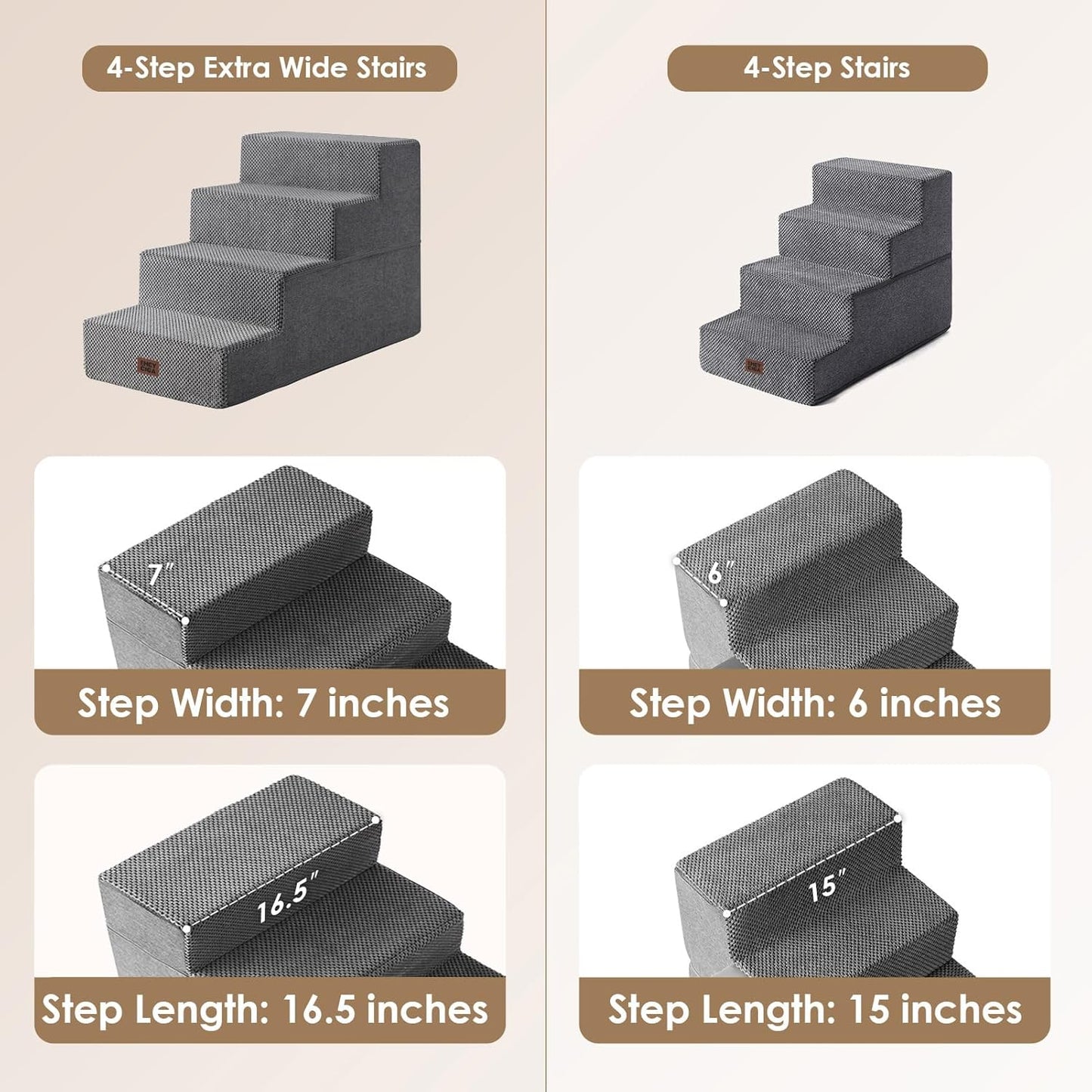 EHEYCIGA Dog Stairs for High Bed 22.5" H, 5-Step Dog Steps for Bed, Pet Steps for Small Dogs and Cats, Non-Slip Balanced Pet Ramp Indoor, Grey