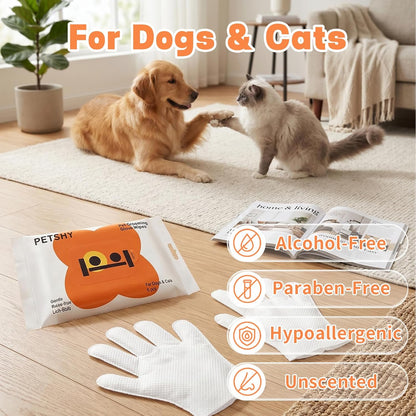 12 Count Hypoallergenic Pet Wipes for Dogs & Cats - Unscented Grooming Glove Mitt for Paws, Butt, Face, Ears & Fur - Portable & Gentle Cleaning, 6 Count x 2 Pack