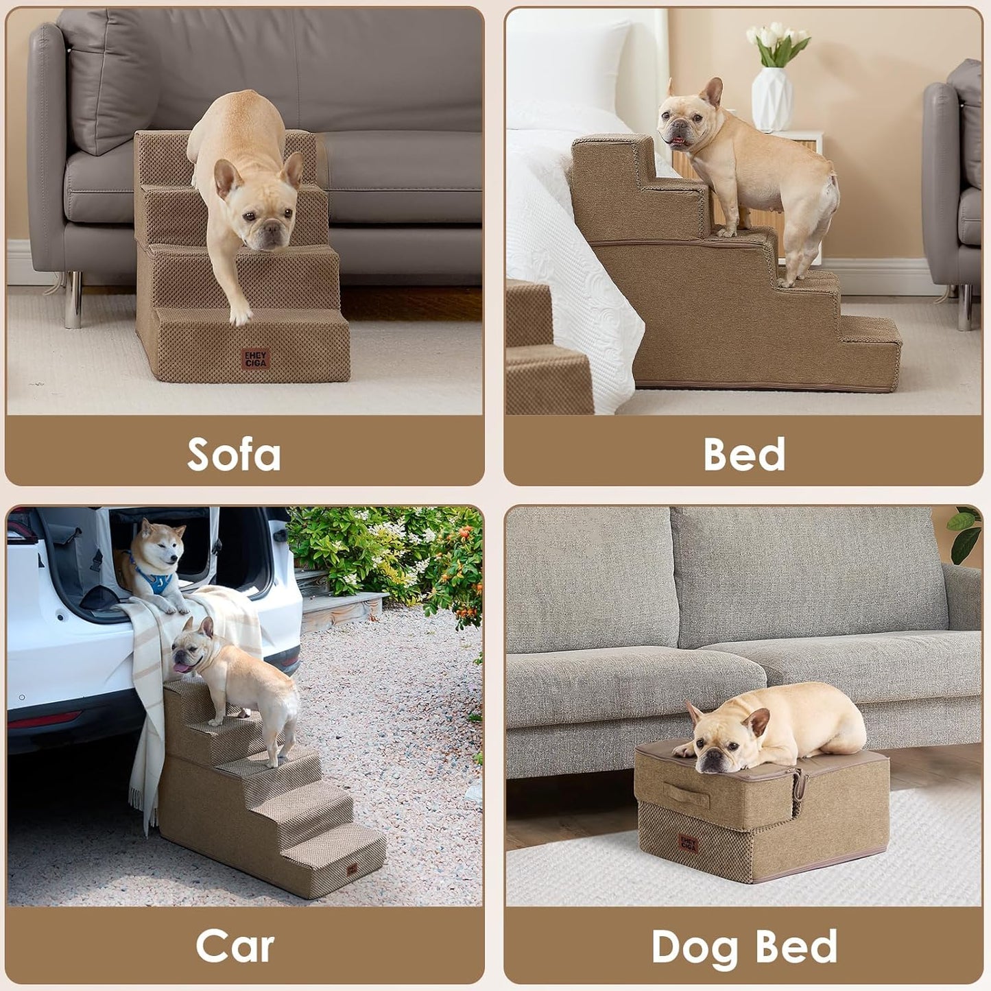 EHEYCIGA Dog Stairs for High Bed 22.5" H, 5-Step Dog Steps for Bed, Pet Steps for Small Dogs and Cats, Non-Slip Balanced Pet Ramp Indoor, Grey