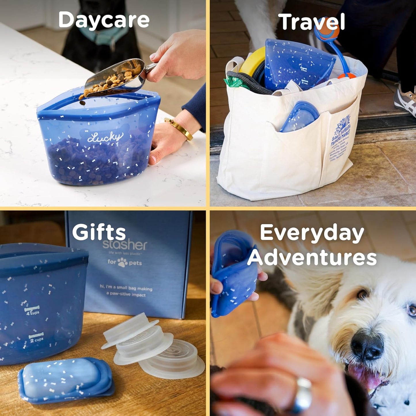 Stasher Pet Reusable Puppy Essentials Dog Food Can Lids, Cat Food Lids for Cans, Airtight Seal, Dog Travel Accessories, Food Grade Silicone Stretch Lids, Freezer & Dishwasher Safe, 3-Pack