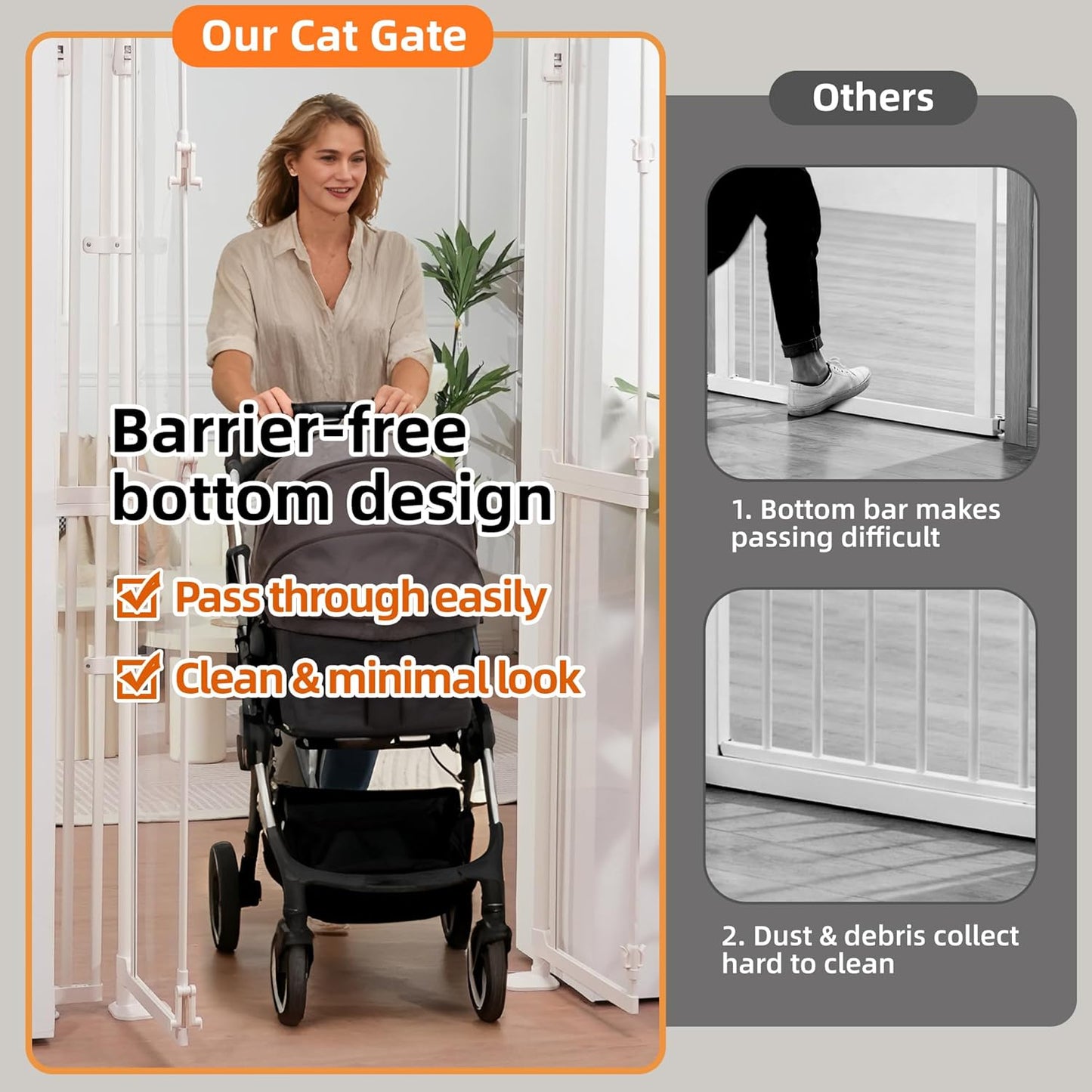 NiceTCU 74.80-98.43'' Extra Tall Cat Gate, Adjustable 33.86-41.34" Wide, Transparent Full Door Pet Gate, Auto Close No Drilling Cat Proof Safety Gate for Doorway Stairs- White