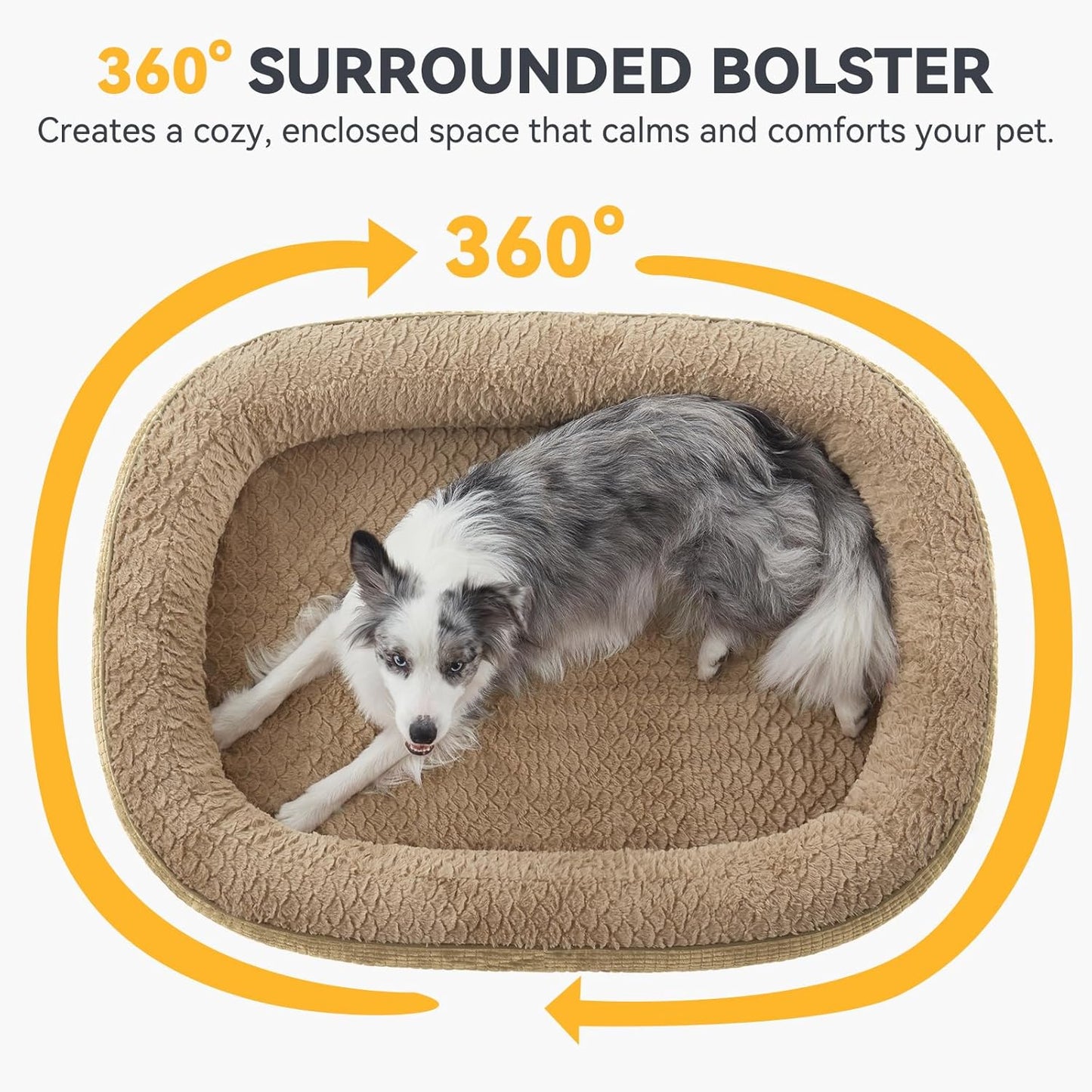 JOEJOY Orthopedic Dog Beds Large Sized Dog, XL Egg-Crate Memory Foam Pet Couch Bed with Bolster Sides, Waterproof Lining, Removable Washable Cover & Non-Slip Bottom, Grey