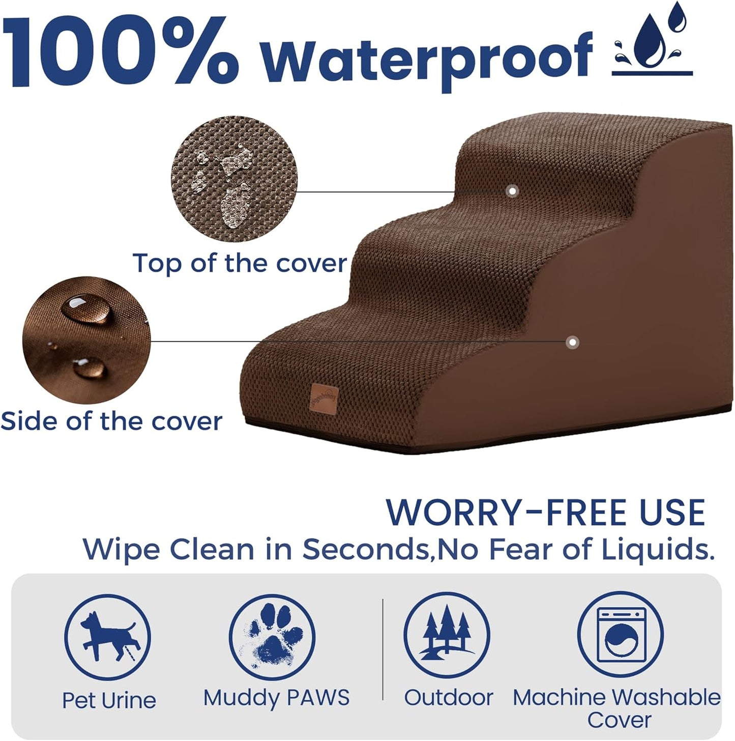 GoGoBunny Ramp Dog Stairs for Couch Sofa and Chair 15.7" H, 3-Step Pet Steps for Small Dogs and Cats, Non-Slip Waterproof Fabric Cover, Stable and Balanced Indoor Step, Pets Friendly, Grey