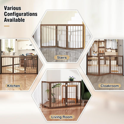 PETSITE 3-Panel Foldable Dog Gate Indoor, 30 Inch Height Wooden Freestanding Pet Fence for Stairs, Hallways, and Doorways, Ideal for Small Sized Pets (Grey)